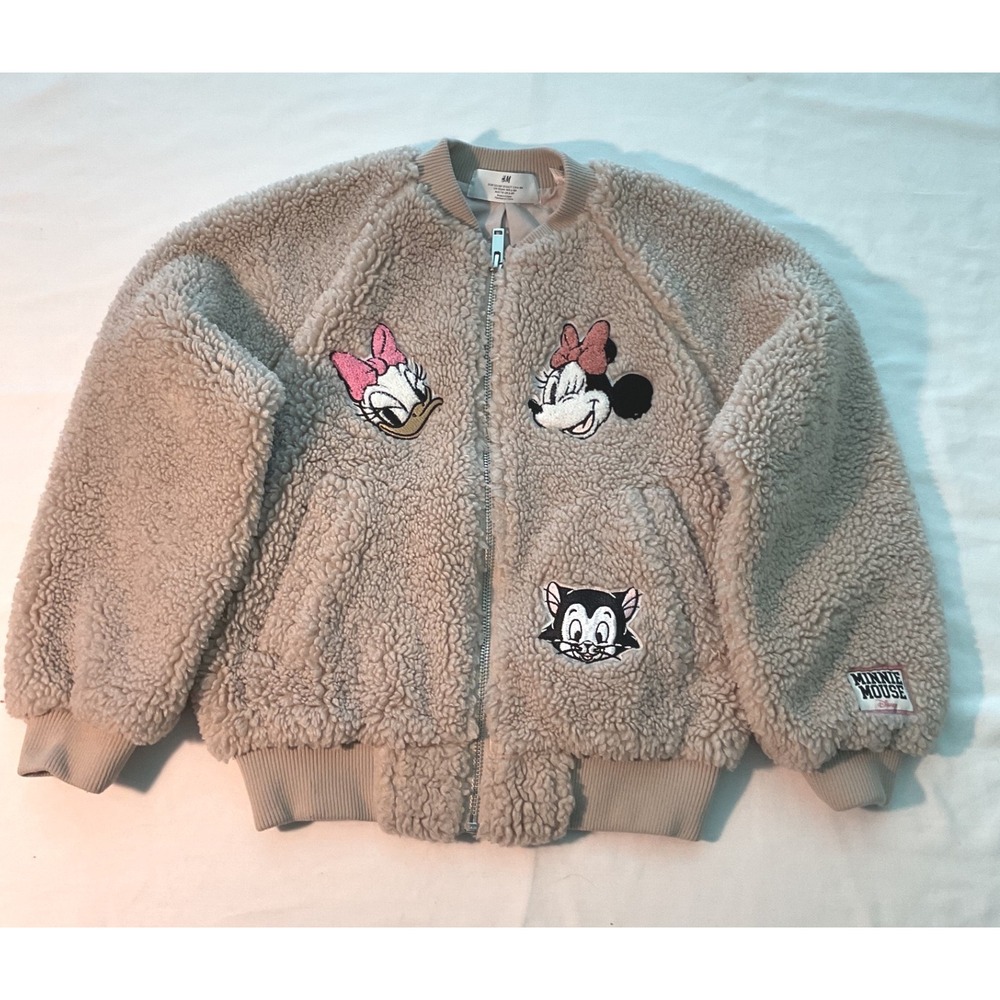 HM Disney Minnie Mouse Daisy Duck Sherpa Fleece Bomber Jacket Beige Kids 6-8Y